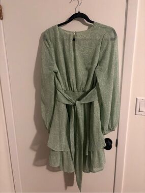 Light Sage Floral Tie-Back Mini Dress